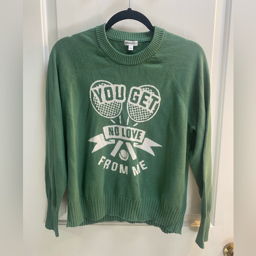 Minnie Rose “You Get No Love From Me” Tennis Sweater